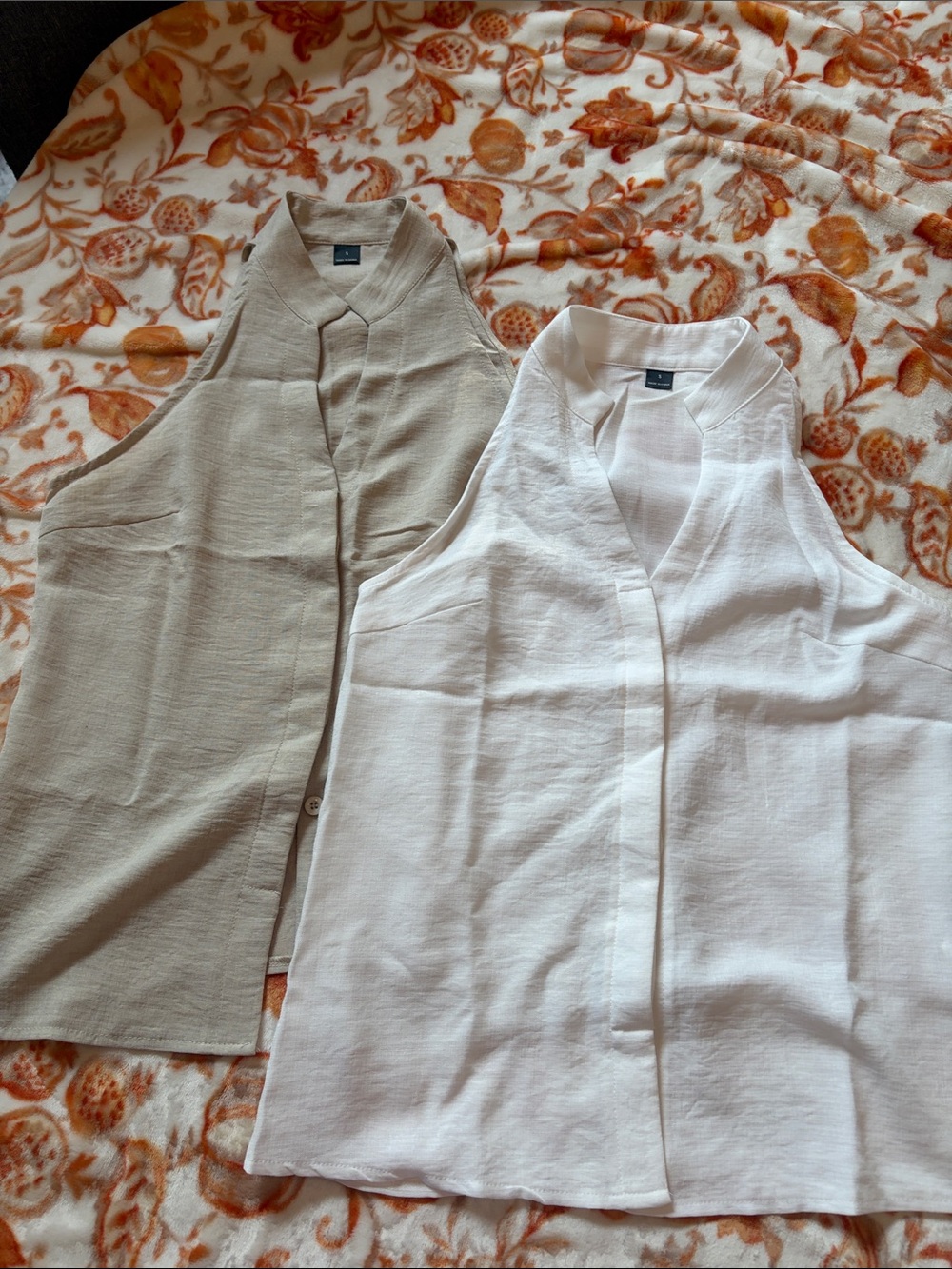 Women's Linen-Blend Sleeveless Shirt - White and Beige- never worn